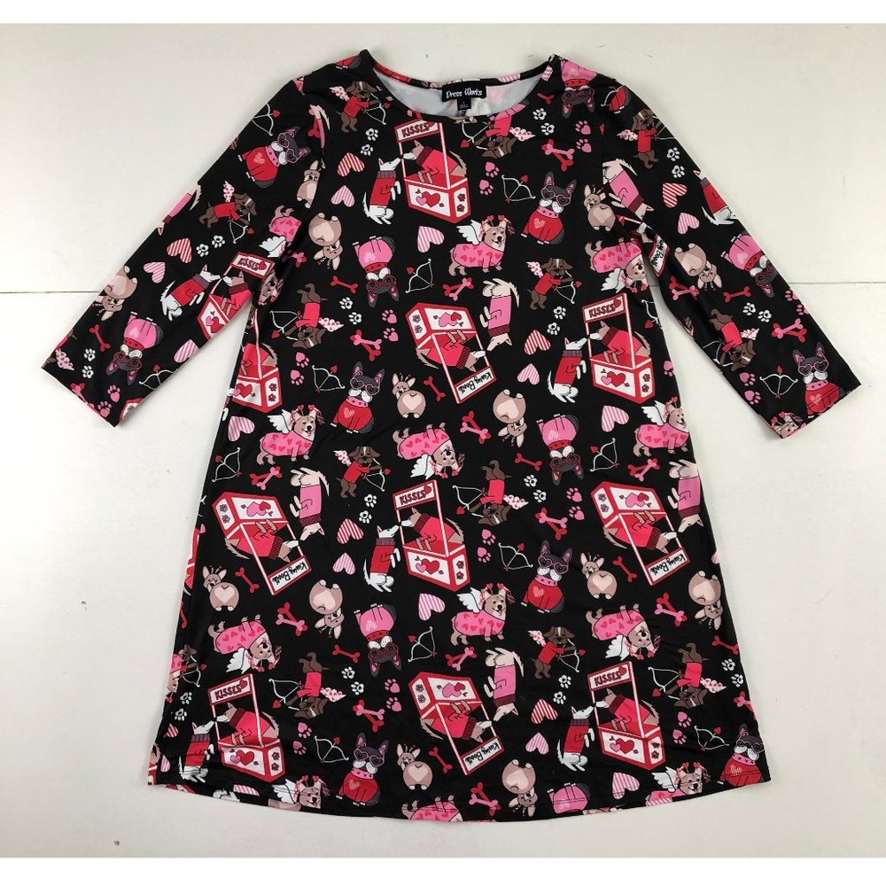 Dress Works Knit Dress Dogs Kissing Hearts Love Valentines Women's Size Small